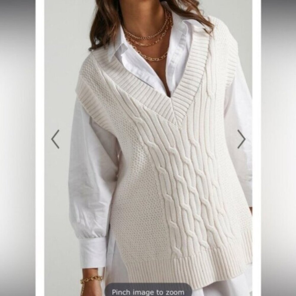 Showpo. Cream CADHA Vest- Knit Sweater Vest